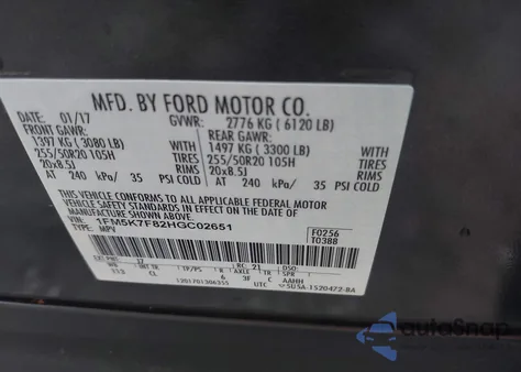 2017 Ford Explorer Limited from USA, damaged, VIN 1FM5K7F82HGC02651